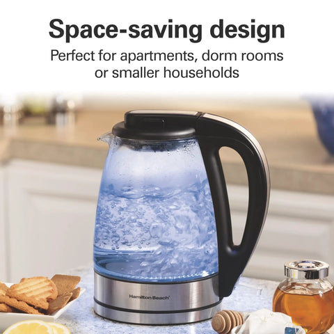 Glass Electric Tea Kettle 1 Liter 1500W Fast Boil Cordless Pour-Over With Auto Shutoff Boil-Dry Protection BPA Free Soft Blue LED