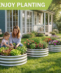 3-Pack Round Galvanized Raised Garden Bed Kit 2 By 2 By 1 Foot Outdoor Planter Metal Flower Box in a yard with flowers and vegetables