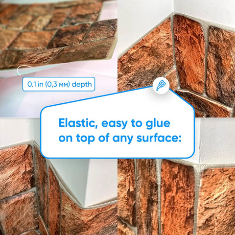 Close-up of 3D Faux Stone Wall Panels Non Adhesive PVC Covering 50 Sq Ft for home decor, showing texture and brown stone look.