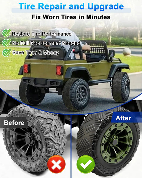 Heavy Duty Anti Slip Rubber Tire Grip Upgrade Kit For Kids Electric Cars delivering improved traction on worn tires for electric ride-on cars.