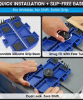 Close-up of Shop Floor Safe Dual Leg Featherboard For Table Saws And Router Tables Anti Kickback Accessory With Flexible Arms in blue.