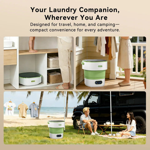 No Sweat Portable Foldable Washing Machine 20 Liter Tub With Blue Light Deep Clean used outdoors, compact and convenient laundry solution.