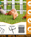 45.33Ft No Dig Pet Barrier Fence With 32 Panels For Rabbits And Dogs Rustproof Metal Border in garden setup with chickens.