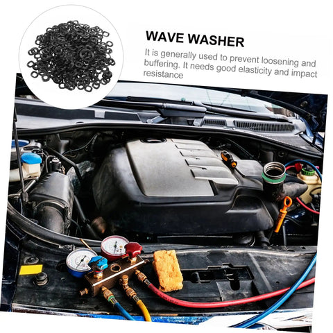 Wave Washer Set 500 Pieces Spring Steel Gasket Assortment Kit For Electrical Connections And Automotive Use Smooth Edges To Reduce Friction Uniform Diameters And Three Wave Design For Reliable Spring Action, black wave washers for engine bay use