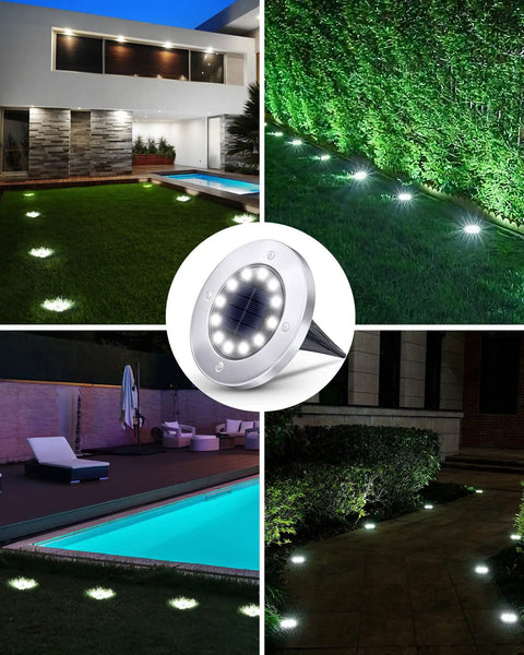 Solar Ground Lights 12 Pack Waterproof Outdoor Pathway Lights with 12 LEDs illuminating yard, garden, driveway at night