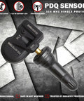 Heavy Duty TPMS Tire Pressure Sensors Four Pack With Durable Rubber Stems For Chevy Gmc Cadillac Buick Pontiac Straight Up Swap Oem Replacement 13533166 No Sweat Install Bulletproof Vibes, showing sensor with black rubber stem.