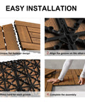 Installation steps of Interlocking Pine Deck Tiles 27 Pack 11.8 By 11.8 Inches Outdoor Patio Flooring Waterproof All Weather.