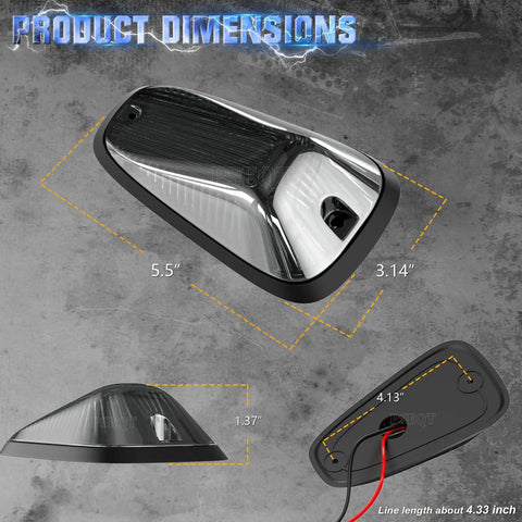5 Pack White LED Cab Roof Marker Lights For Chevy GMC CK Pickup Trucks 1988 To 2002 Top Clearance Marker Lamps 12V Waterproof With Smoke Cover T10 LED, showcasing dimensions.