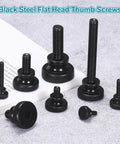 Fifteen M5 x 10mm Knurled Thumb Screws No Tools Needed Black Steel Flat Head With Shoulder Grip Knobs Hand Tighten Fasteners