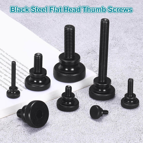 Fifteen M5 x 10mm Knurled Thumb Screws No Tools Needed Black Steel Flat Head With Shoulder Grip Knobs Hand Tighten Fasteners