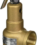 Heavy Duty Bronze Safety Relief Valve For Air And Gas Systems Featuring Viton Soft Seat rated at 50 psi with 1 inch male inlet and 1/4 inch female outlet.