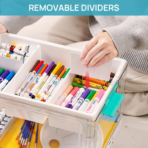 Big 24 Qt Clear Plastic Craft Organizer with Removable Trays and Dividers for Art Supplies