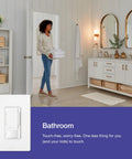 Bathroom setting with Maestro LED Plus Motion Sensor Dimmer Switch With Wall Plate For 150W LED Lighting, white finish on wall.