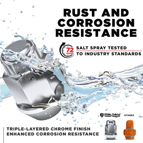 Rust-resistant Rugged M12x1.50 Bulge Acorn Lug Nuts For Aftermarket And Factory Wheels, chrome finish, water splash test image