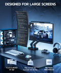 Heavy Duty Dual Monitor Arm For Ultrawide Screens 17 To 45 Inch Full Motion Tilt Swivel Rotation Rock Solid Zero Wobble Desk Mount With Smooth Glide Adjustments Matte Black with dual curved and flat screens.