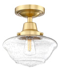 Industrial Semi Flush Mount Ceiling Light With Clear Seeded Glass And Dope Brushed Brass Finish 1 Light E26 LED Ready