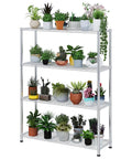 4 Tier Standing Adjustable Wire Shelving Unit With Fixed Feet For Rock Solid Stability And Wobble Free Storage, plants displayed