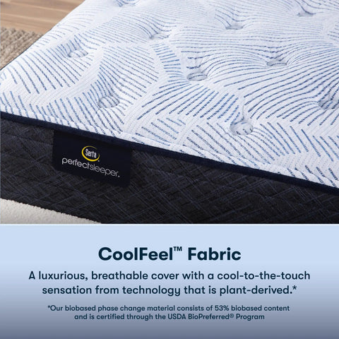Cool Twist Gel Memory Foam King Mattress With Breathable Comfort And Quiet Motion Isolation CertiPUR-US Certified 100 Night Trial 10 Year Limited Warranty Made In USA With Global Components For Cool Sleep And Solid Support. Close-up of CoolFeel fabric cover