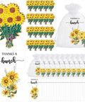 Total Vibe Bulk Sunflower Enamel Pins For Women Includes 25 Gold Yellow Flower Lapel Brooches With Thank You Cards And Tissue Wraps showcasing pins, cards, and bags.