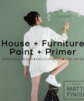 Person painting wall with All-In-One House And Furniture Paint Matte Finish Palma Green No 51 1 Quart for interior exterior.