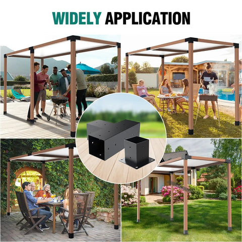 4 Pack T Shape Pergola Bracket Kit With Post Base For 4x4 Beams 3.5x3.5, Elevated Wood Stand, Heavy Duty Outdoor Patio Gazebo Sheds Construction, Easy Install, Weatherproof Support