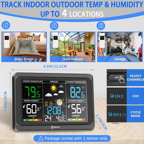 All-in-One Wireless Indoor Outdoor Weather Station With 7.5 Inch VA Color Display, Digital Temperature And Humidity Monitor