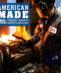 Worker crafting Hookaroon Log Grabber Tool, 1.5 Lb, 36 Inch Curved Wooden Handle With Forged Steelhead, Made in USA, in a forge.