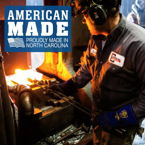 Worker forging metal in factory, illustrating "12 Lb Double Face Sledge Hammer With 36 Inch Wooden Handle Forged Steel Head Made In USA Heavy Duty Demolition Tool For Construction And Driving Stakes Today" production.