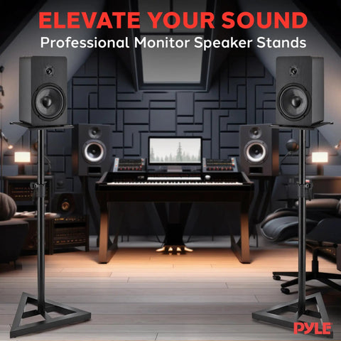 Speaker Stand Set for Play 1 and Play 3, Adjustable 26 to 52 Inch Height, heavy-duty stands in a professional studio setup