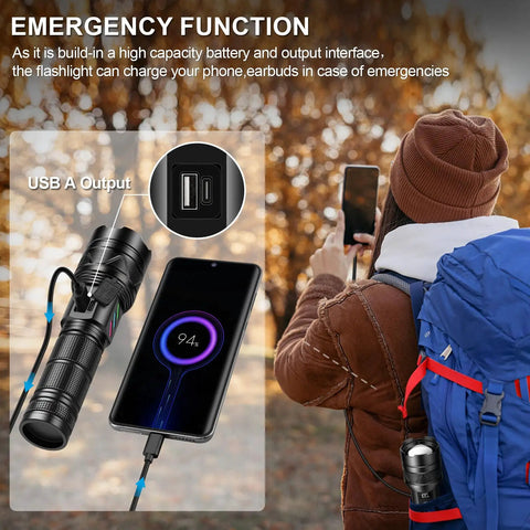 Rechargeable High Lumen Flashlight With 100000 Lumens Hella Bright Long Range Beam Up To 5000 Ft USB C Fast Charge