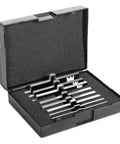 Top Shelf Anodized Aluminum Setup Blocks Eight Piece Precision Gauge Set For Router Tables And Table Saws With Laser Etched Markings Cnc Machined Woodworking Tools Includes Hard Carry Case showing closed case with precision blocks inside.