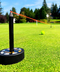 Two-Way Putting Alignment System For Golf Training Indoor And Outdoor Practice Tool With Target Pucks And String Line on green
