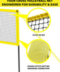 Four Square Volleyball Game Set With 4 Way Cross Net For Backyard And Beach showing yellow net detail with stitching