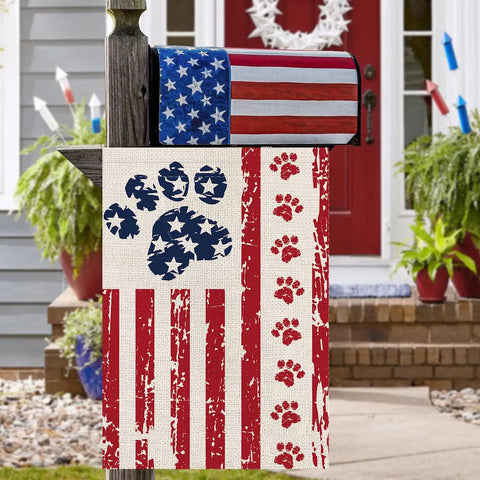 Patriotic Dog Garden Flag With Stars And Stripes Double Sided USA Flag For Fourth Of July 12.5x18 Inch on mailbox