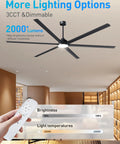 Heavy Duty 100 Inch Outdoor Ceiling Fan With Light Double Layer Six Black Aluminum Blades High Cfm Low Rpm Industrial Patio Beast with remote control.