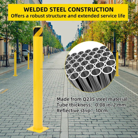 Heavy Duty 4 Pack Safety Bollards 36 Inch Height 4.5 Inch Steel Pipe Posts With Anchor Bolts Rock Solid yellow post with welded steel construction.