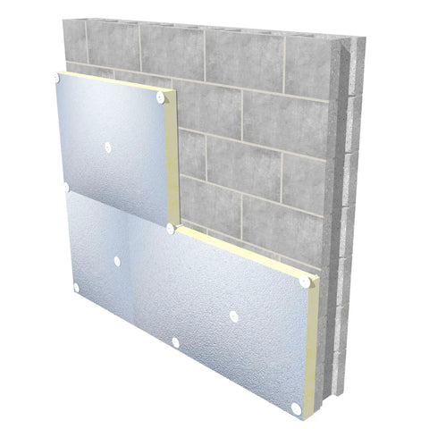 Rock Solid White Plastic Insulation Anchors 250 Pack Heavy Duty Fasteners For Masonry Brick Concrete Stone Walls Zero Thermal Bridging Easy Hammer Install Lock In Thick Foam Boards Now attached to foam board on masonry wall.