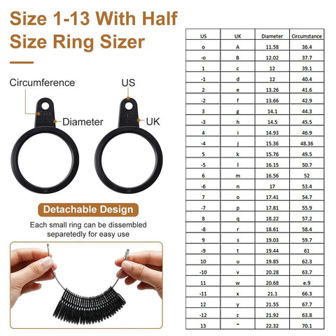 11 Piece Ring Mandrel Set For Jewelry Making With US And UK Ring Sizers Ring Measuring Tool chart and detachable design