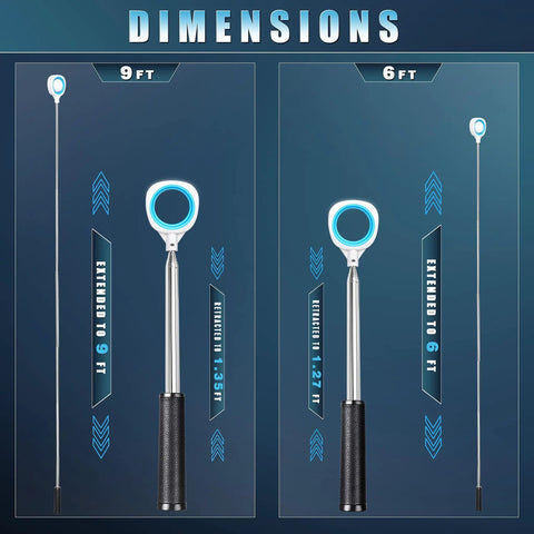 Dimensions of Premium Stainless Telescopic Golf Ball Retriever With Dual Rubber Head for easy ball pickup.
