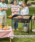 Three Burner Propane Stove with 225000 BTU High Pressure Output for Camping and Backyard, Outdoor Gas Stove with Windscreen and Side Shelves