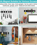Heavy Duty Magnetic Knife Strip With 3 Hooks, 14 Inch Wall Mount Knife Holder For Kitchen And RV, No Drill Adhesive Backing, Fridge Refrigerator Knife Organizer Bar, Ultra Strong Magnet For Utensils, Game Changing Kitchen Storage, wall-mounted with knives, hooks, and tools