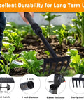 Adjustable Handle Hand Rake For Weeding And Tilling, Small Garden Tool With Soft Foam Grip, 5-tine head in a garden