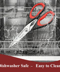 Three Pack 8.7 Inch Kitchen Scissors All Purpose Heavy Duty Shears With Sheath For Food Prep Meat Poultry Fish Veggies Seafood And More Tough As Nails Razor Sharp Multi Use Kitchen Tools For Home Camp And RV in dishwasher rack