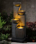 Tall Outdoor Water Fountain With Stone Texture, Four Tier Cascading Bowls For Patio Deck Porch Yard And Garden, 38.2 Inches High