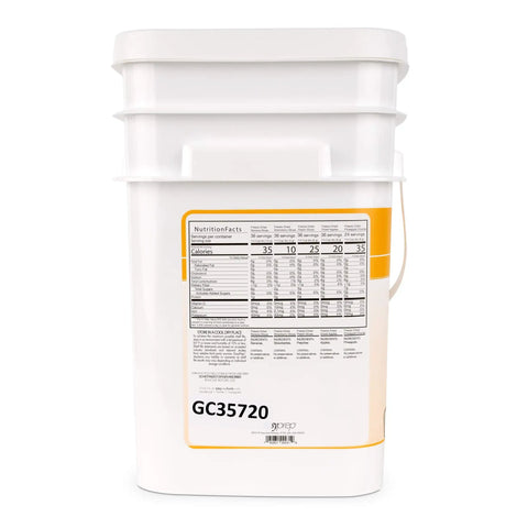 Rear view of Fruit Fest Freeze Dried Fruit Variety Kit For Emergency Food Storage In One Handy Bucket with nutritional info label