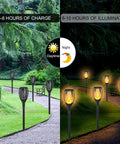 7 Pack Solar Torch Lights With Flickering Flame For Realistic Look in a garden during day and night, waterproof lights