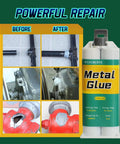 Heavy Duty Metal Repair Glue Epoxy For High Heat Bonding, All Purpose Metal Epoxy Glue 3 Pack With Pusher, Spatula And Syringe, 1 To 1 Mix, Strong Bond, Grips Like A Champ, Quick Cure, Industrial Quality with before and after repair images