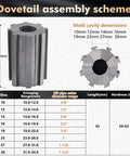 Dovetail assembly scheme showing Electric Hydraulic Hose Crimper Tool Featuring Eight Precision Dies dimensions and specifications.