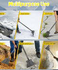Heavy Duty Workhorse Garden Flat Shovel with 59 Inch Steel Handle and 9.5 Inch Wide Blade used for various tasks like ice chopping