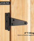 Heavy Duty 4 Inch T Strap Shed Door Hinges Black Powder Coated Outdoor Gate Hinges For Wooden Fences Barn Doors Yard Gates Rustproof Iron 2 Pack